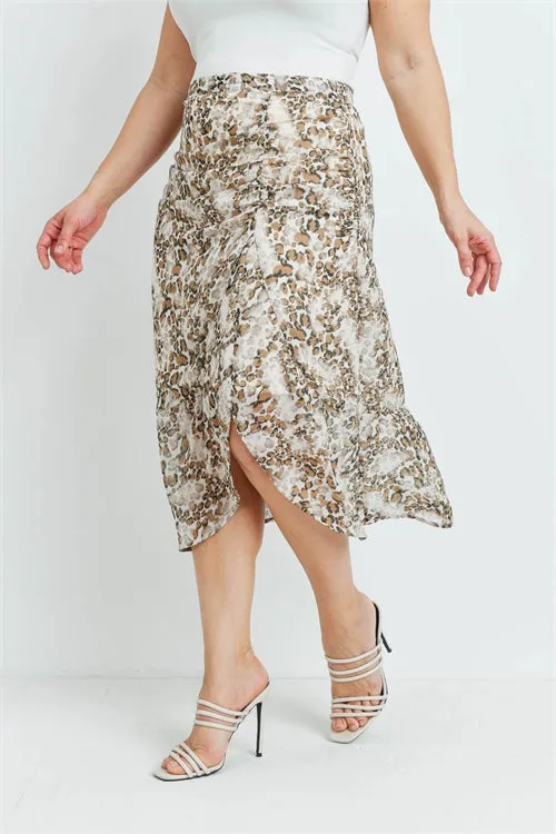 Tan Animal Print Plus Size Skirt