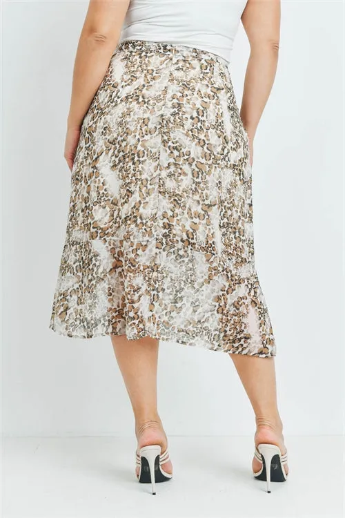 Tan Animal Print Plus Size Skirt