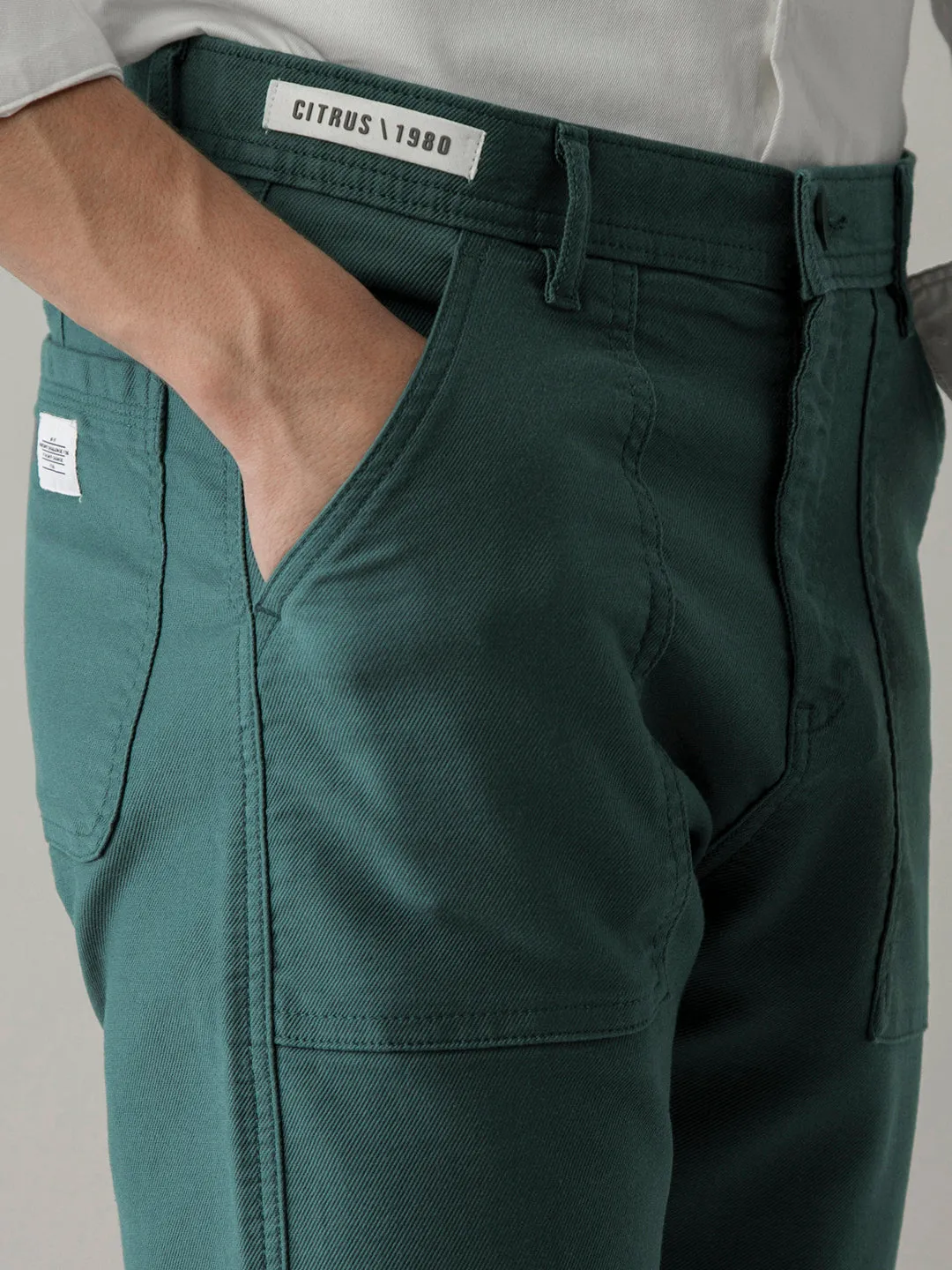 Teal Plain Cargo Pant