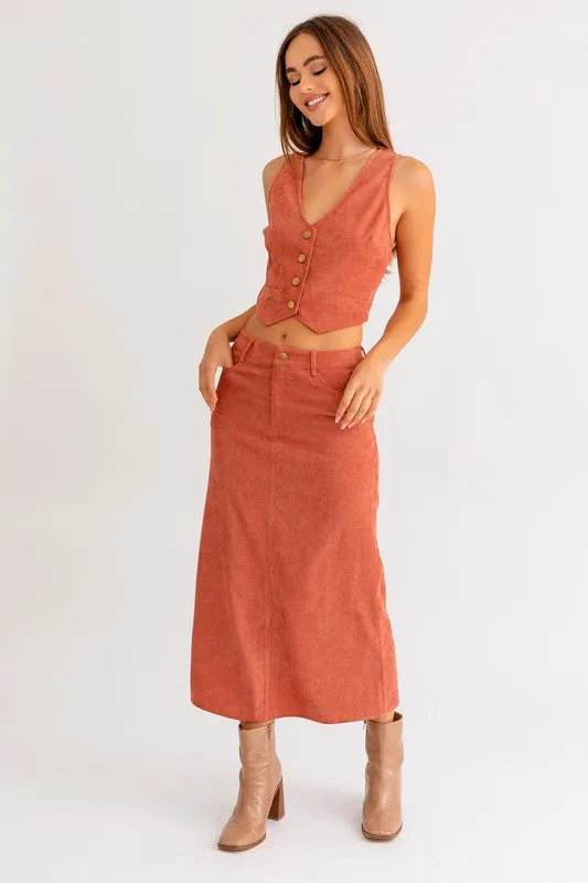 TEEK - Rust Cord Maxi Skirt