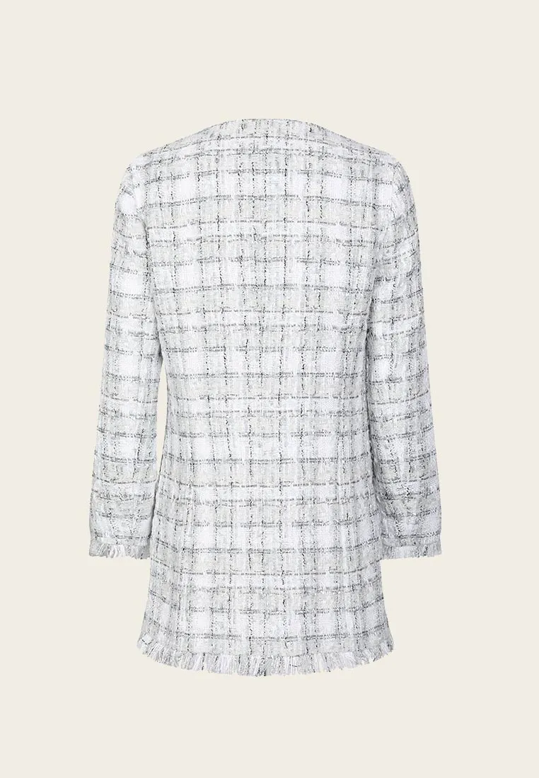 Thigh-Length White Plaid Coat