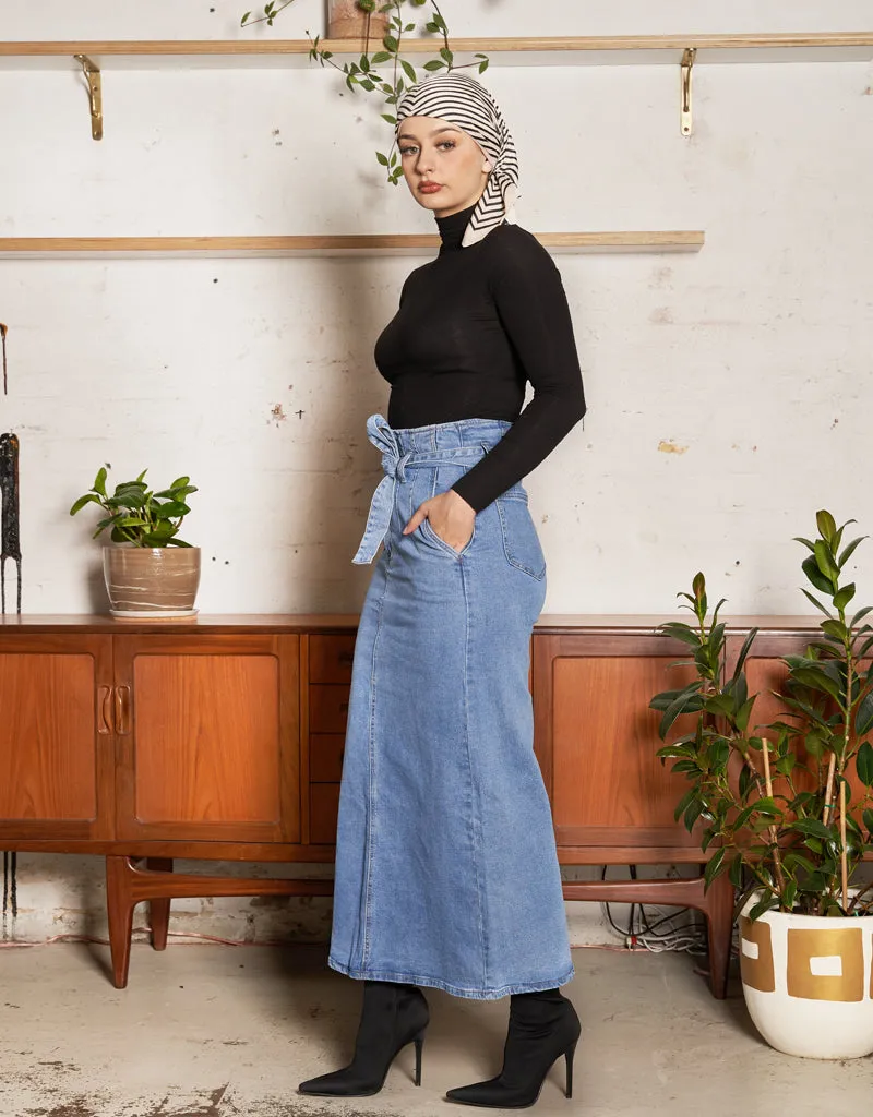 Tie Up Denim Maxi Skirt