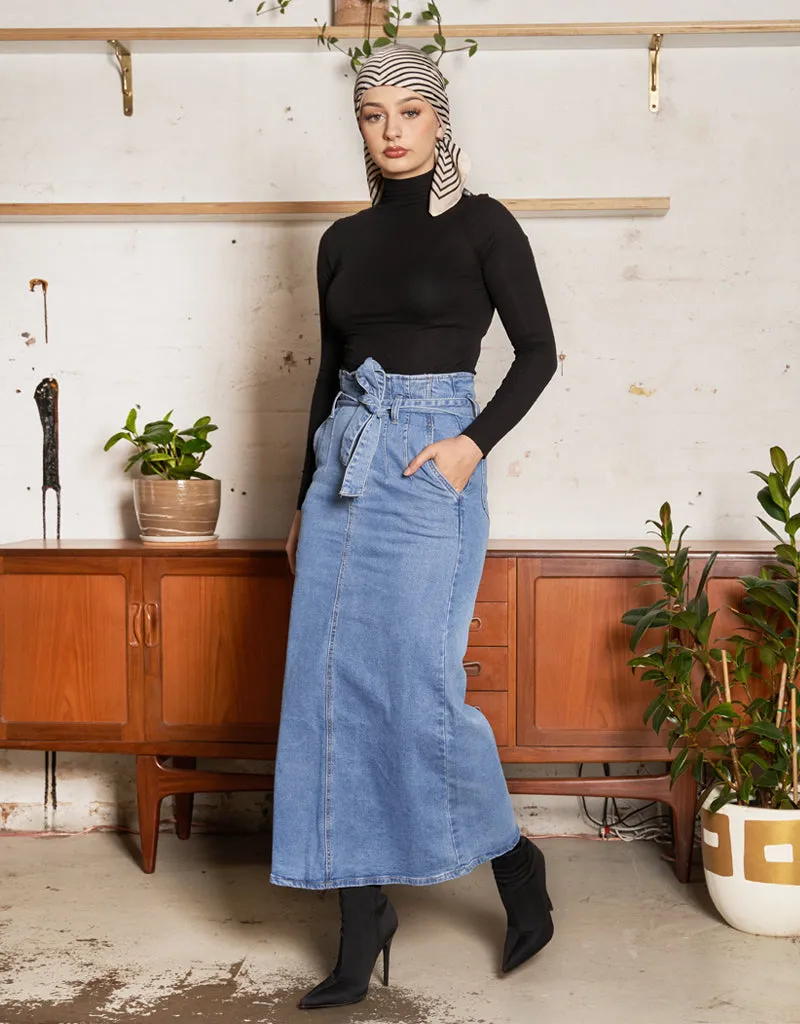 Tie Up Denim Maxi Skirt