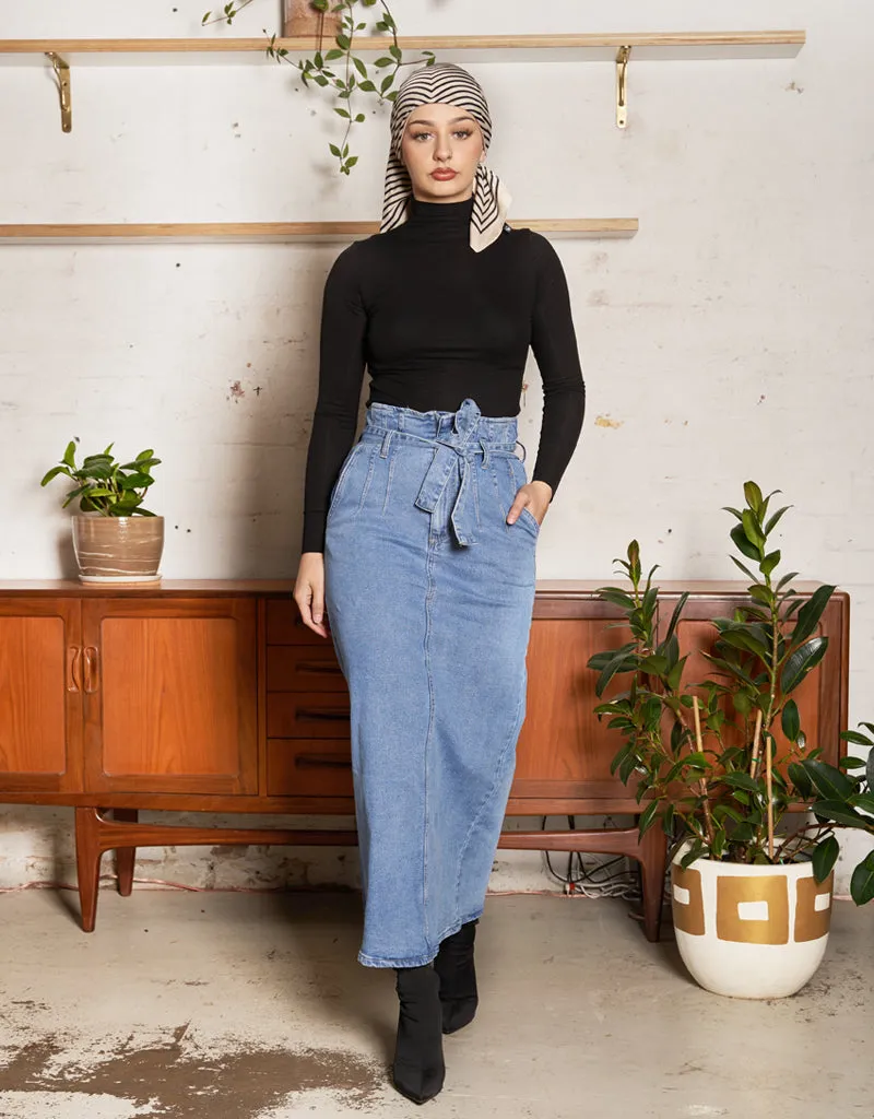 Tie Up Denim Maxi Skirt