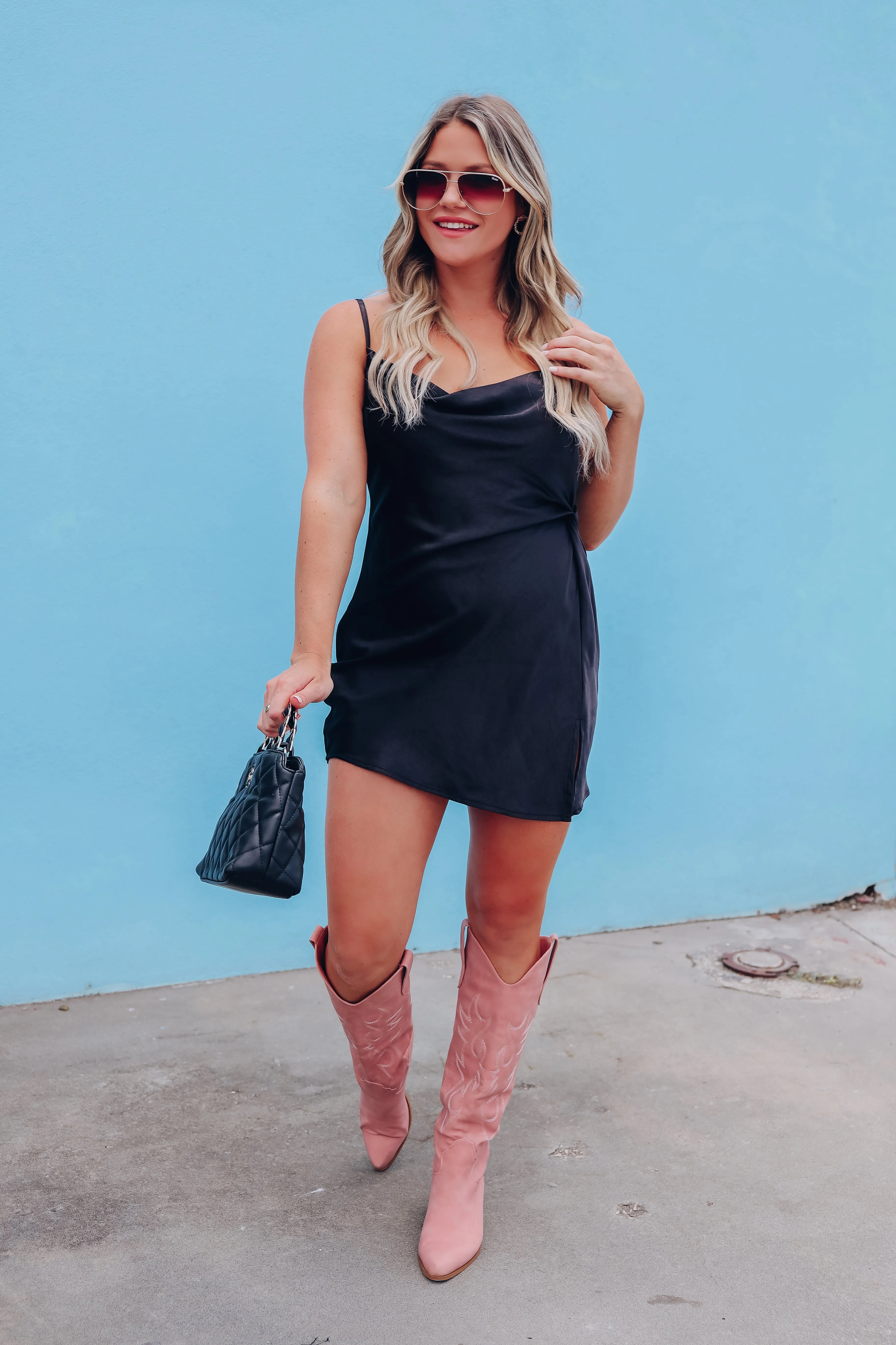 Twisted Lil' Satin Slip Dress - Black