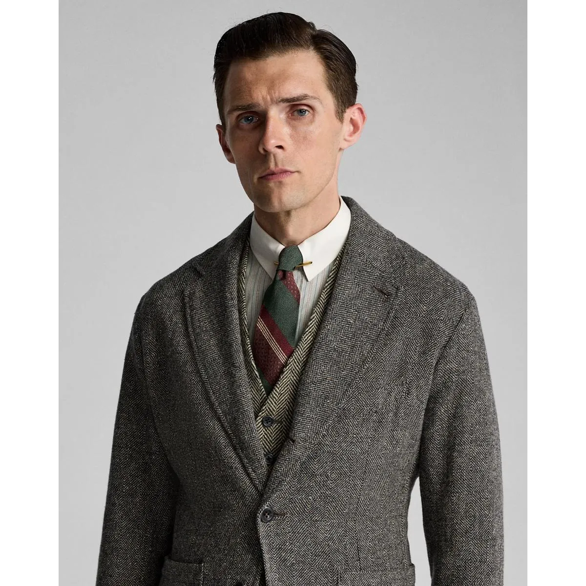 Unconstructed Herringbone Sport Coat Black/White