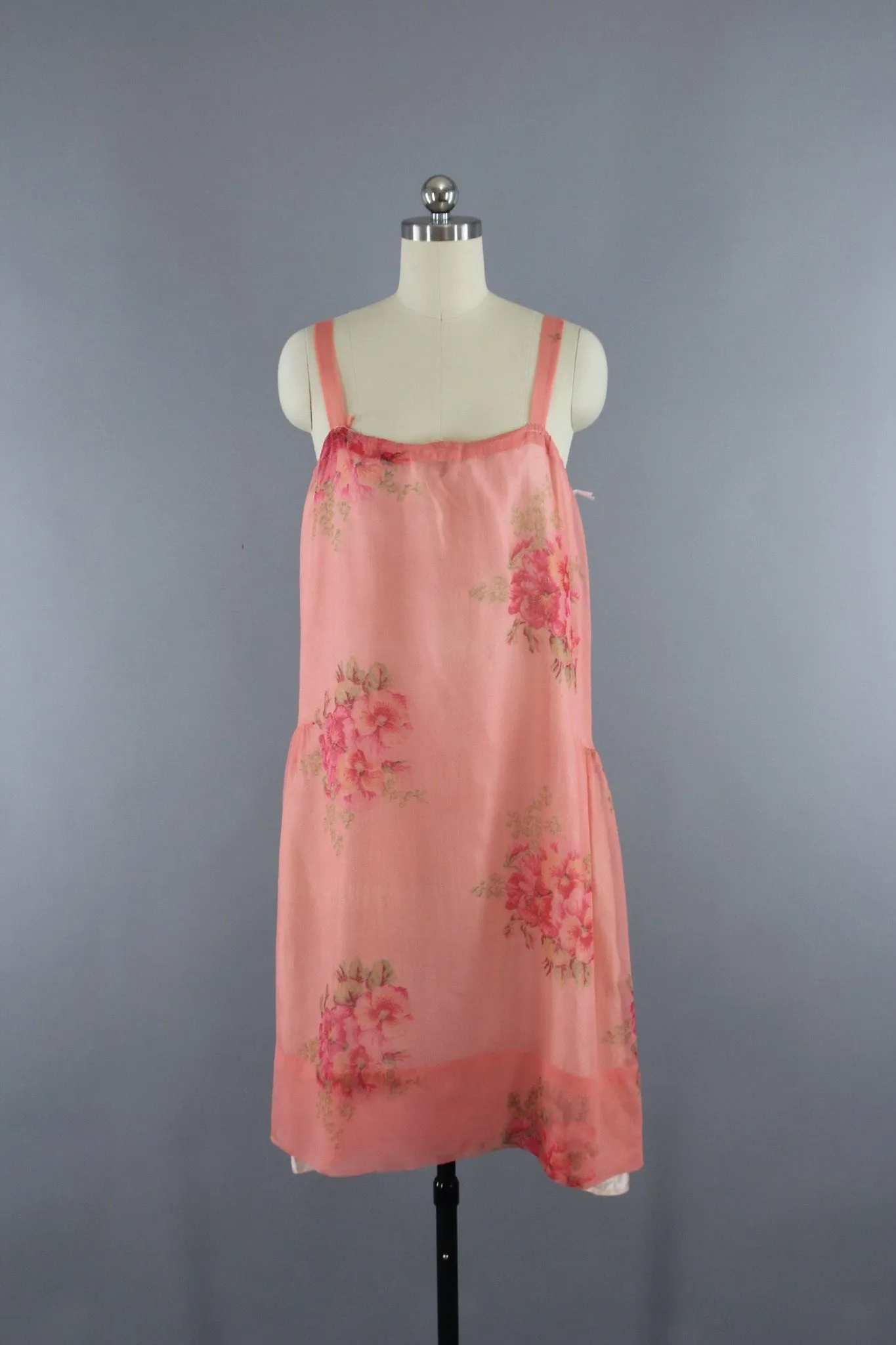 Vintage 1920s Silk Chiffon Dress in Bright Pink Floral Print