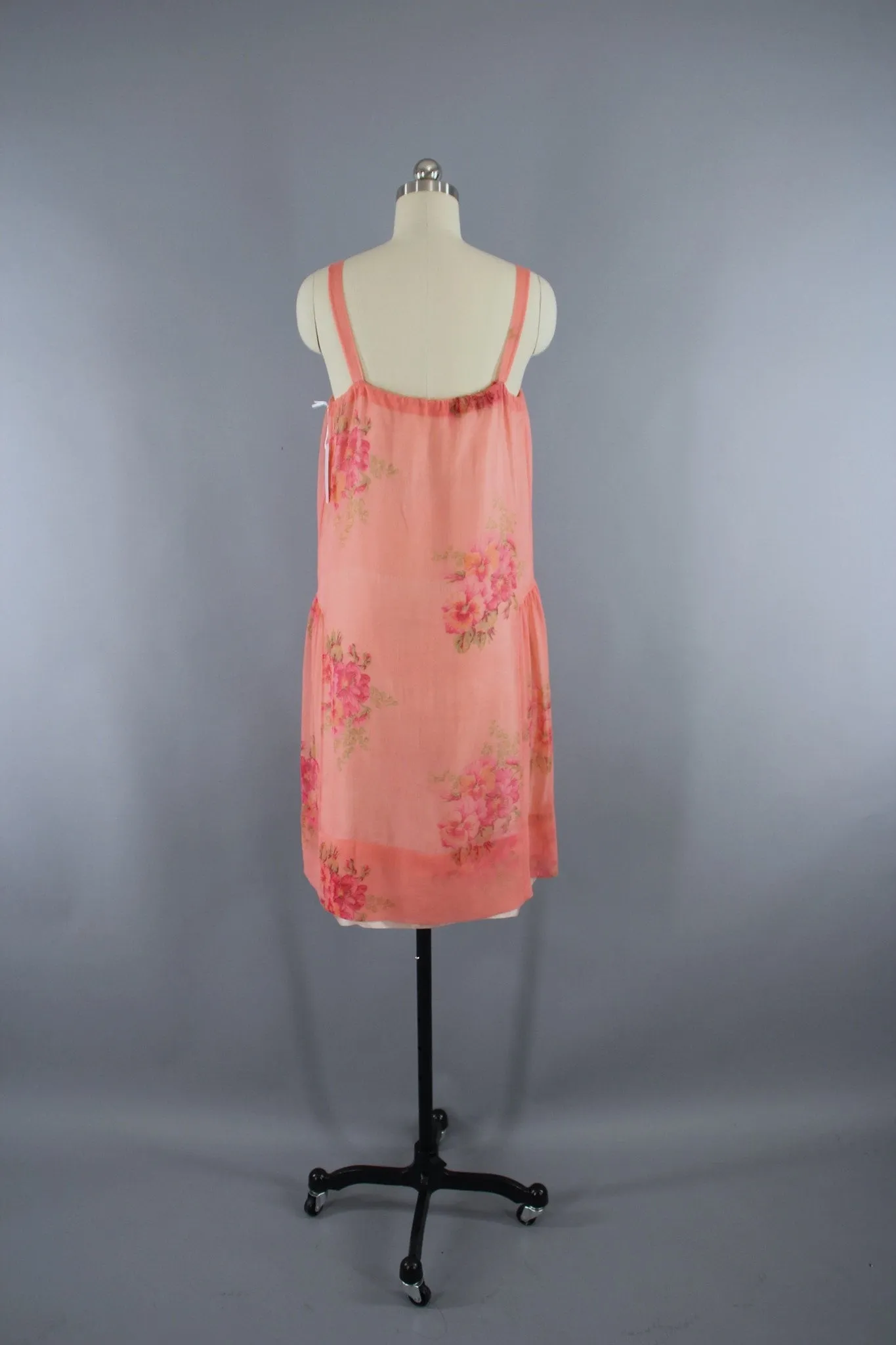 Vintage 1920s Silk Chiffon Dress in Bright Pink Floral Print