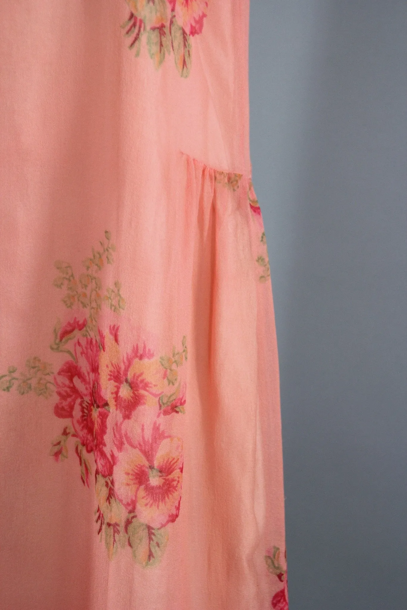 Vintage 1920s Silk Chiffon Dress in Bright Pink Floral Print