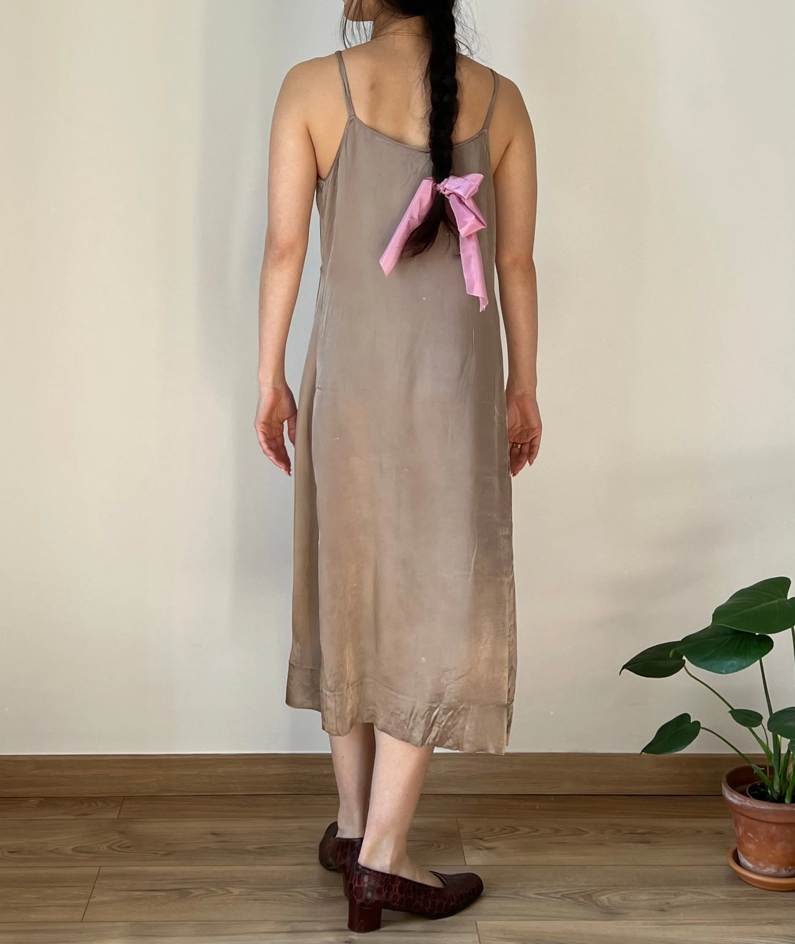 Vintage 30s taupe rayon slip dress