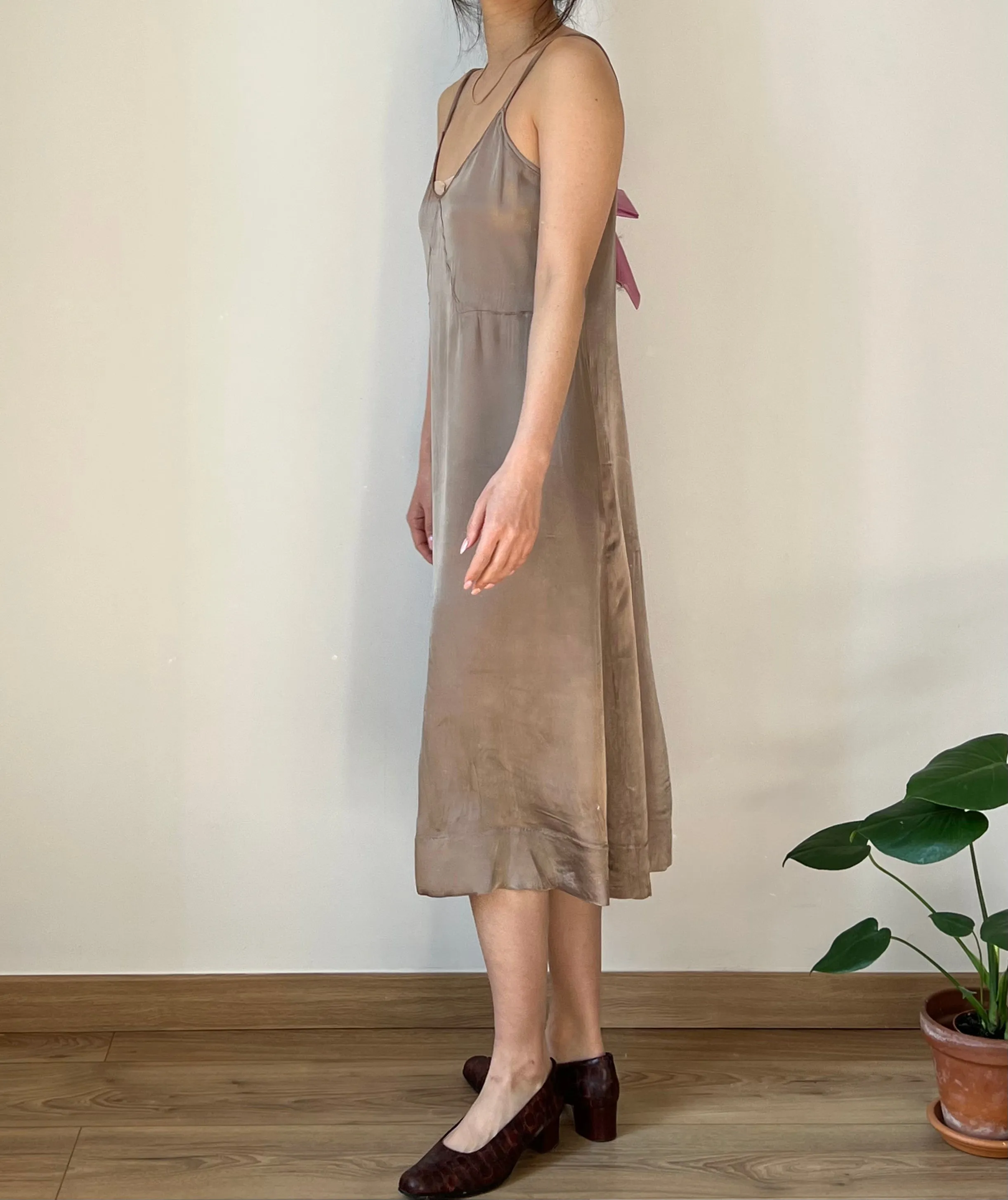 Vintage 30s taupe rayon slip dress