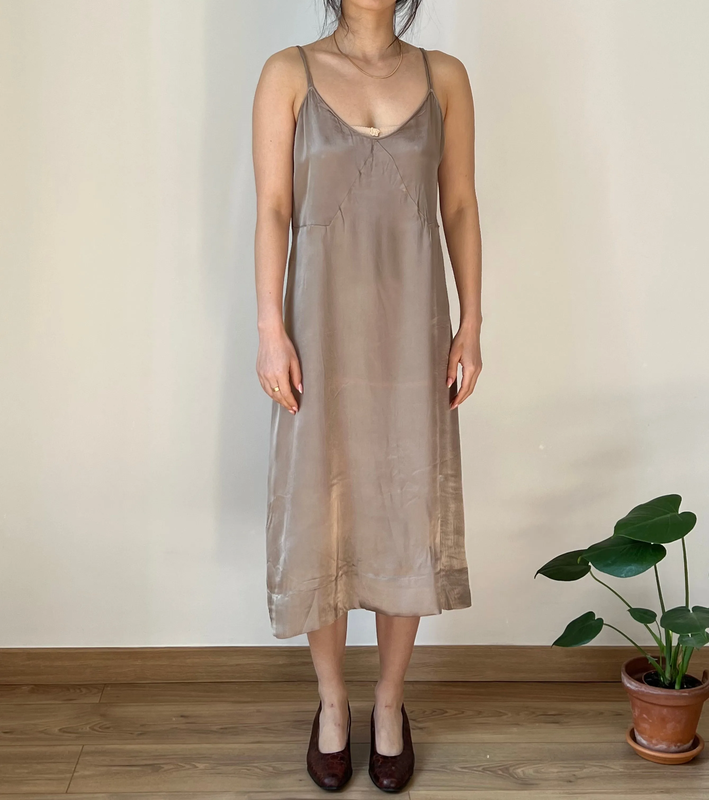 Vintage 30s taupe rayon slip dress