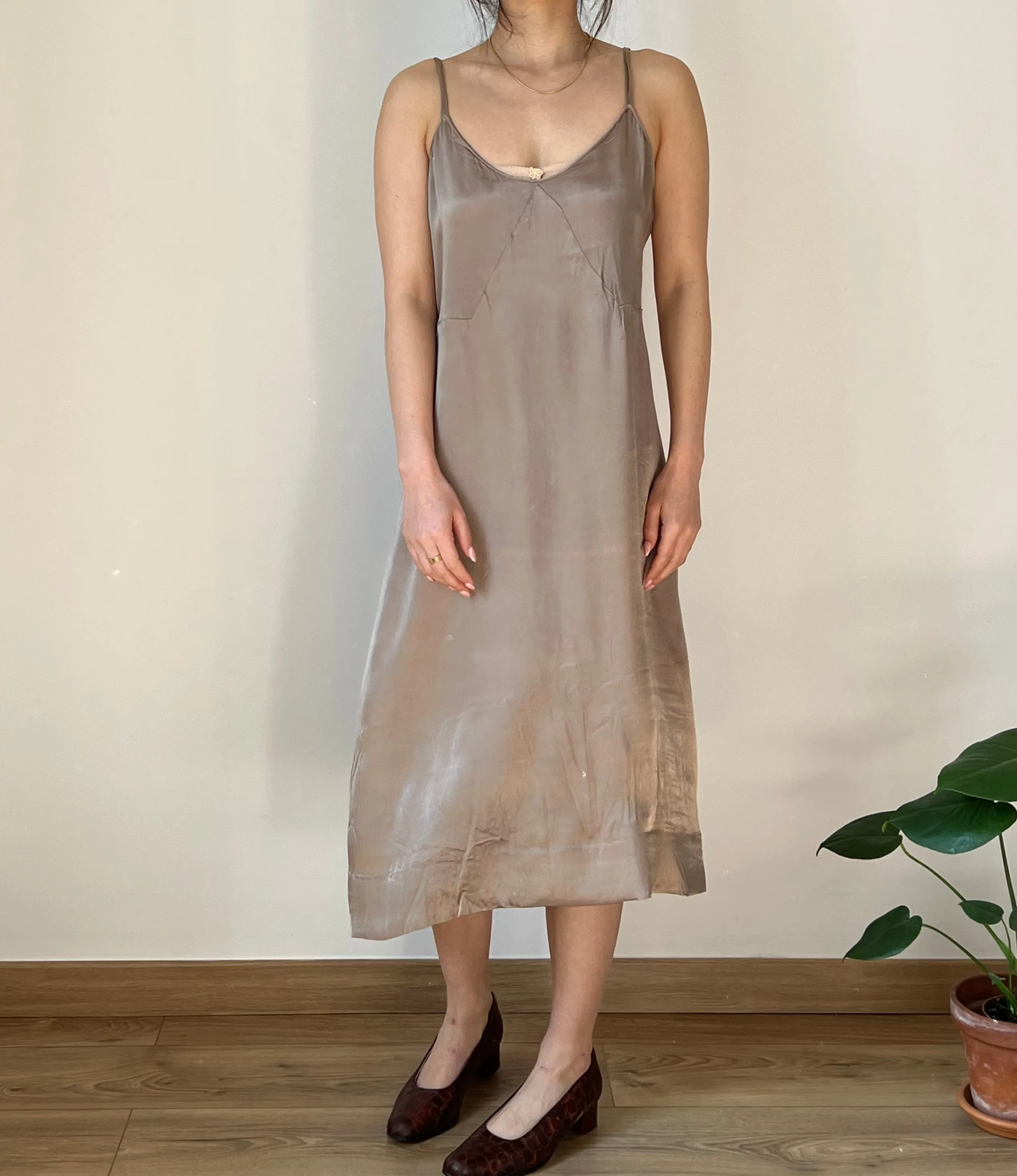 Vintage 30s taupe rayon slip dress