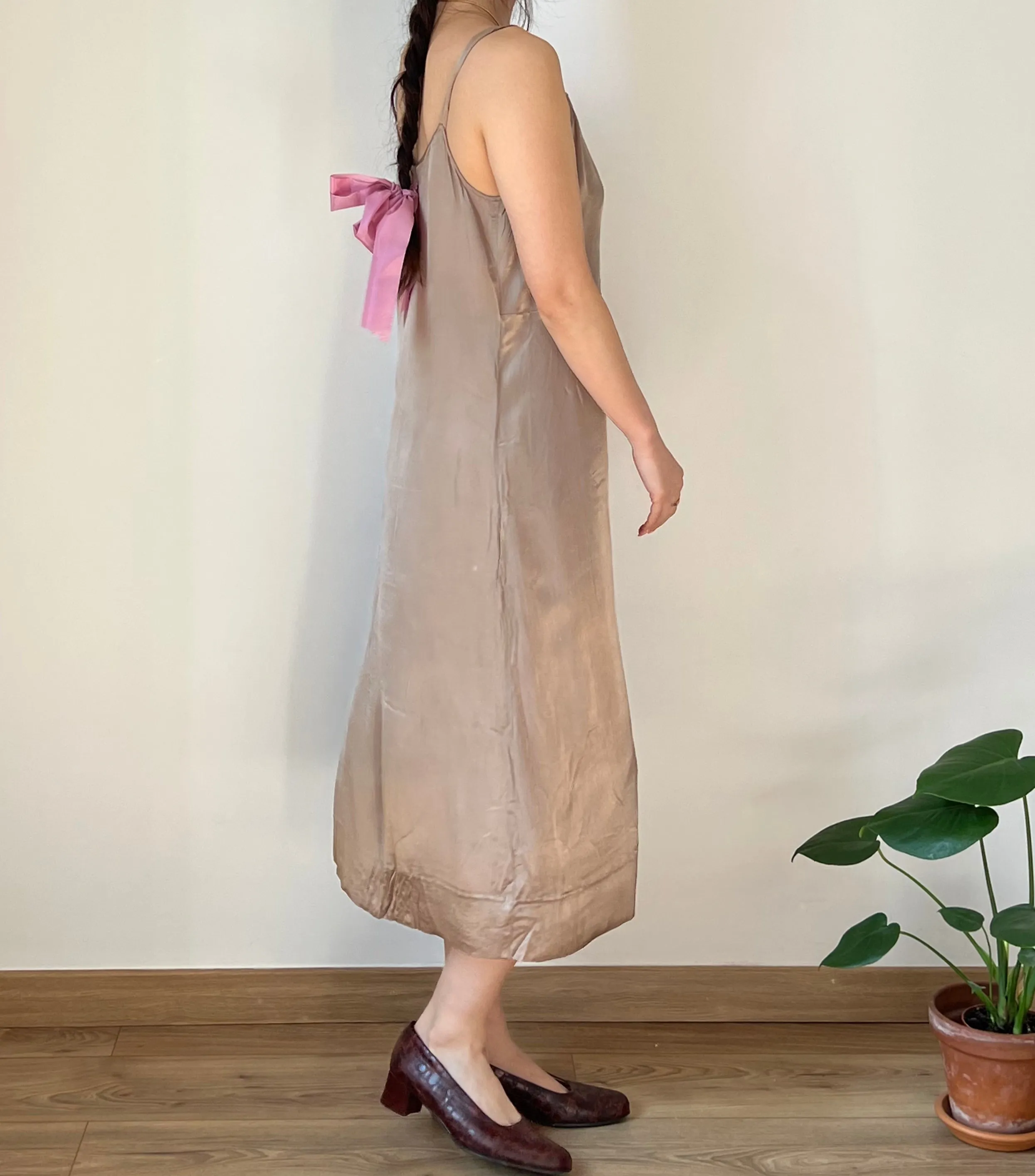 Vintage 30s taupe rayon slip dress