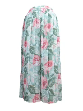 Vintage 80s Bohemian Preppy Chic High Waisted Pastel Pleated Chiffon Straight Maxi Skirt with Elasticated Waist | 30-36 Inch Waist