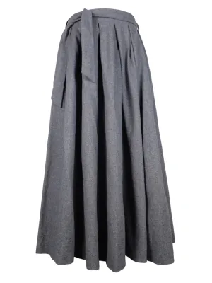 Vintage 90s Wool Blend Chic Preppy Mod Solid Grey Circle Full Maxi Skirt with Waist Tie | 30 Inch Waist