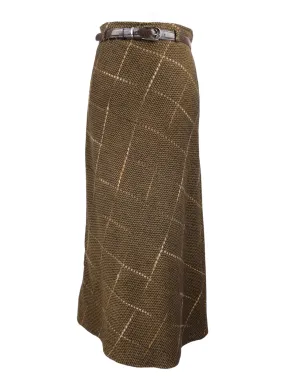 Vintage 90s Y2K Chic Bohemian Preppy Argyle Chevron Woven Belted Floor Length Maxi Skirt | Size 38