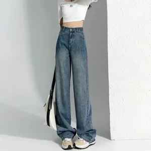 Vintage Female 2024 New High-Waisted Straight Loose Small Drag Jeans