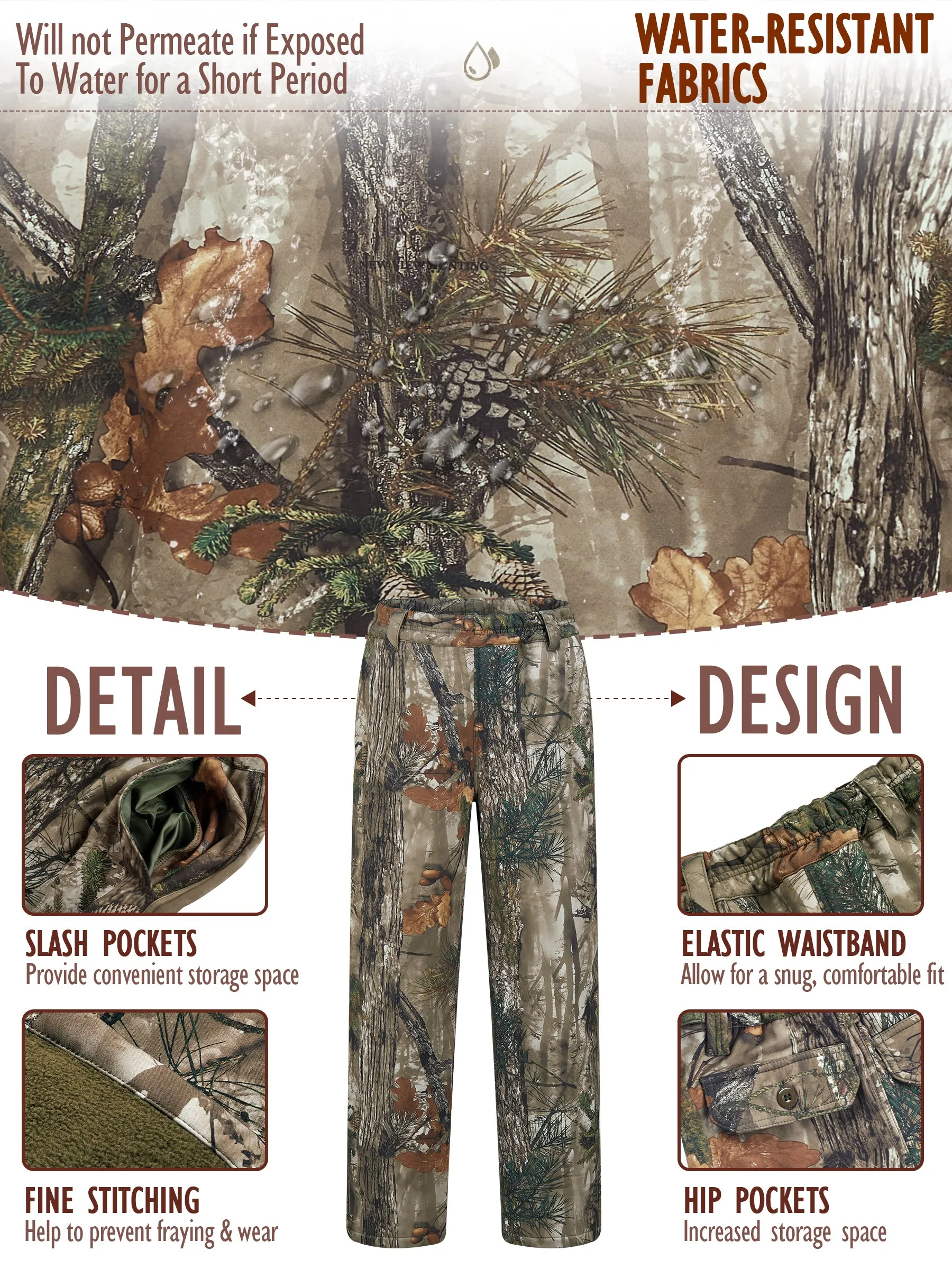 Warm and Water-resistant Hunting Pants for Women with Fleece Lining