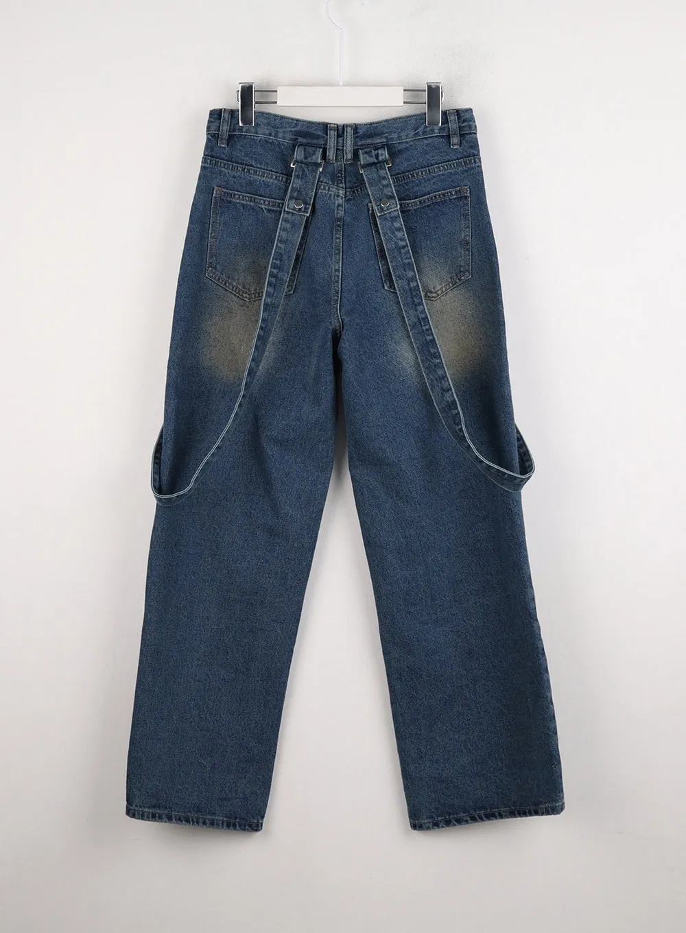 Washed Wide Leg Strap Jeans ID306