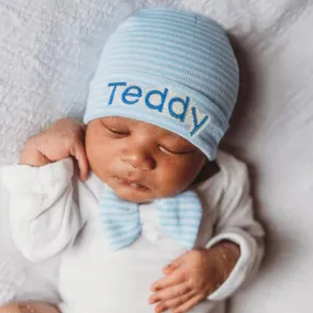 Wide Baby Blue and White Striped Bow Tie Onesie Set - Newborn Boys - Personalization Optional