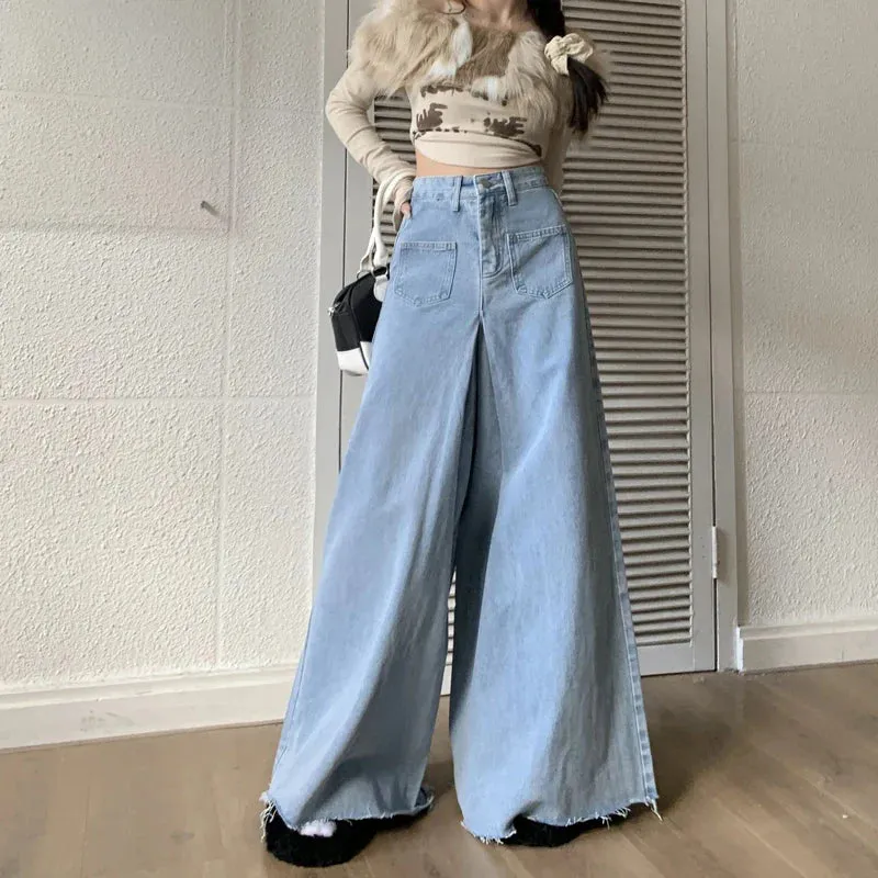 Women Spring New Waist Design Niche Loose Skinny Straight Leg Skirt Jeans