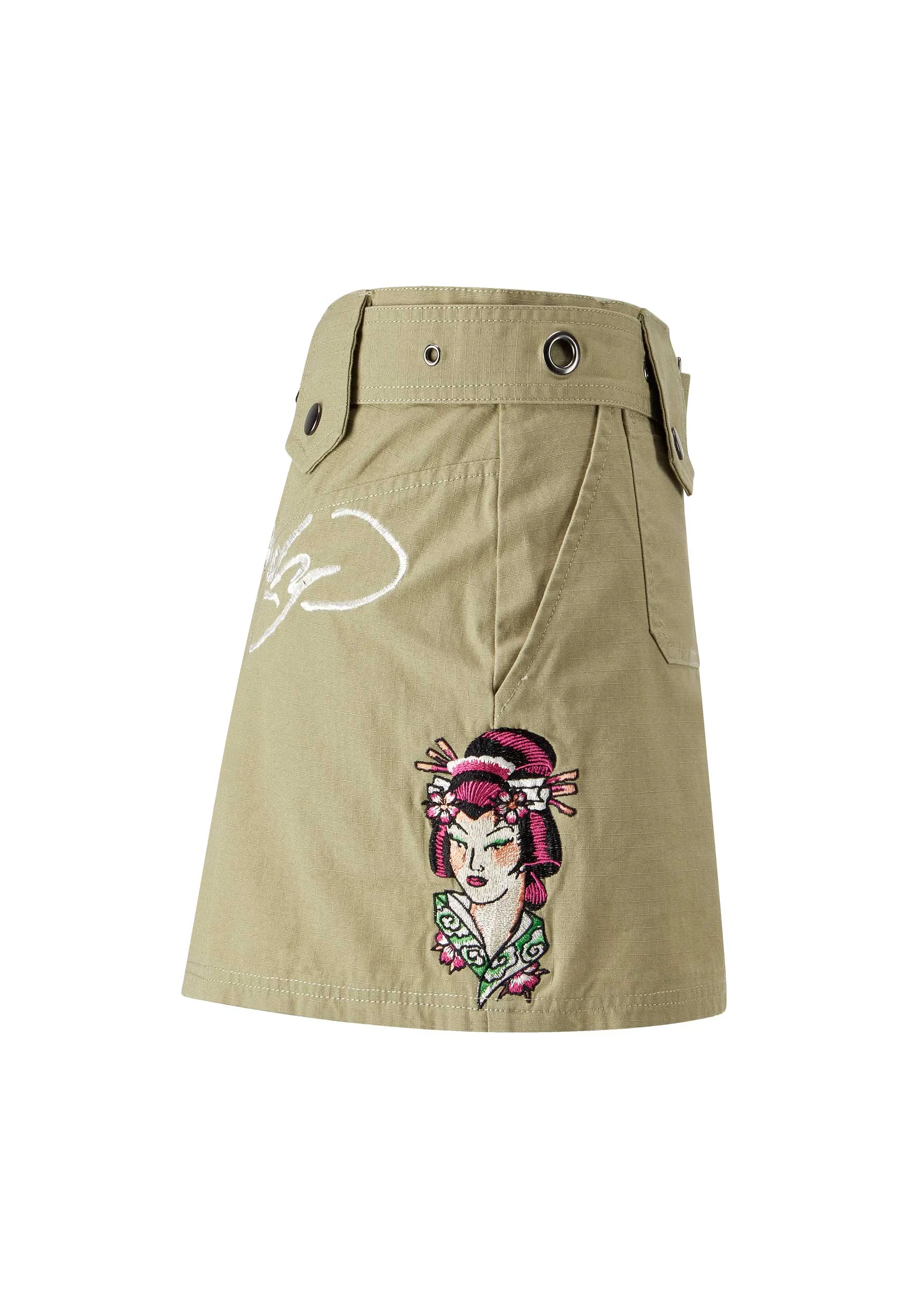 Womens Geisha Girl Cargo Mini Skirt - Green