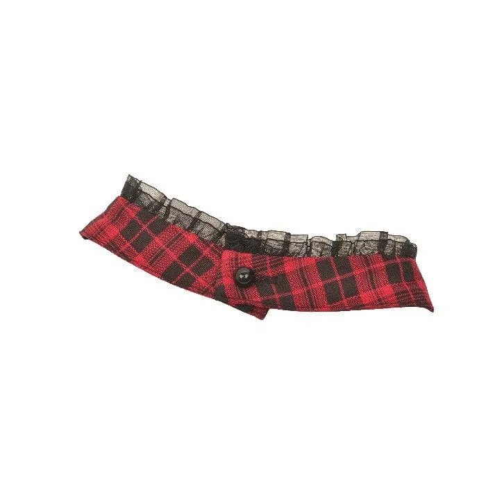 Women's Grunge Lace-up Plaid Dress with Gloves Red