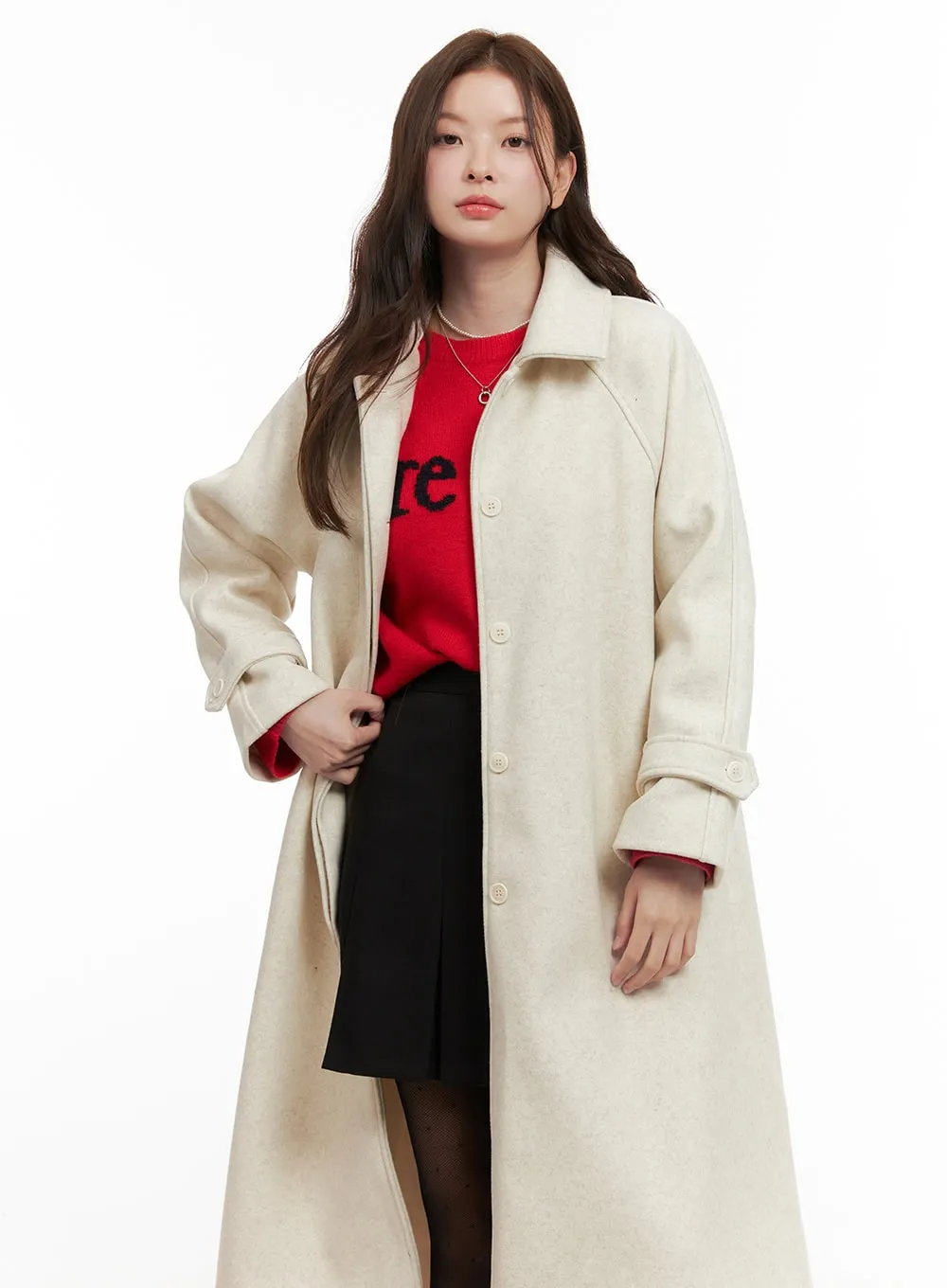 Wool Blend Buttoned Long Coat OD403