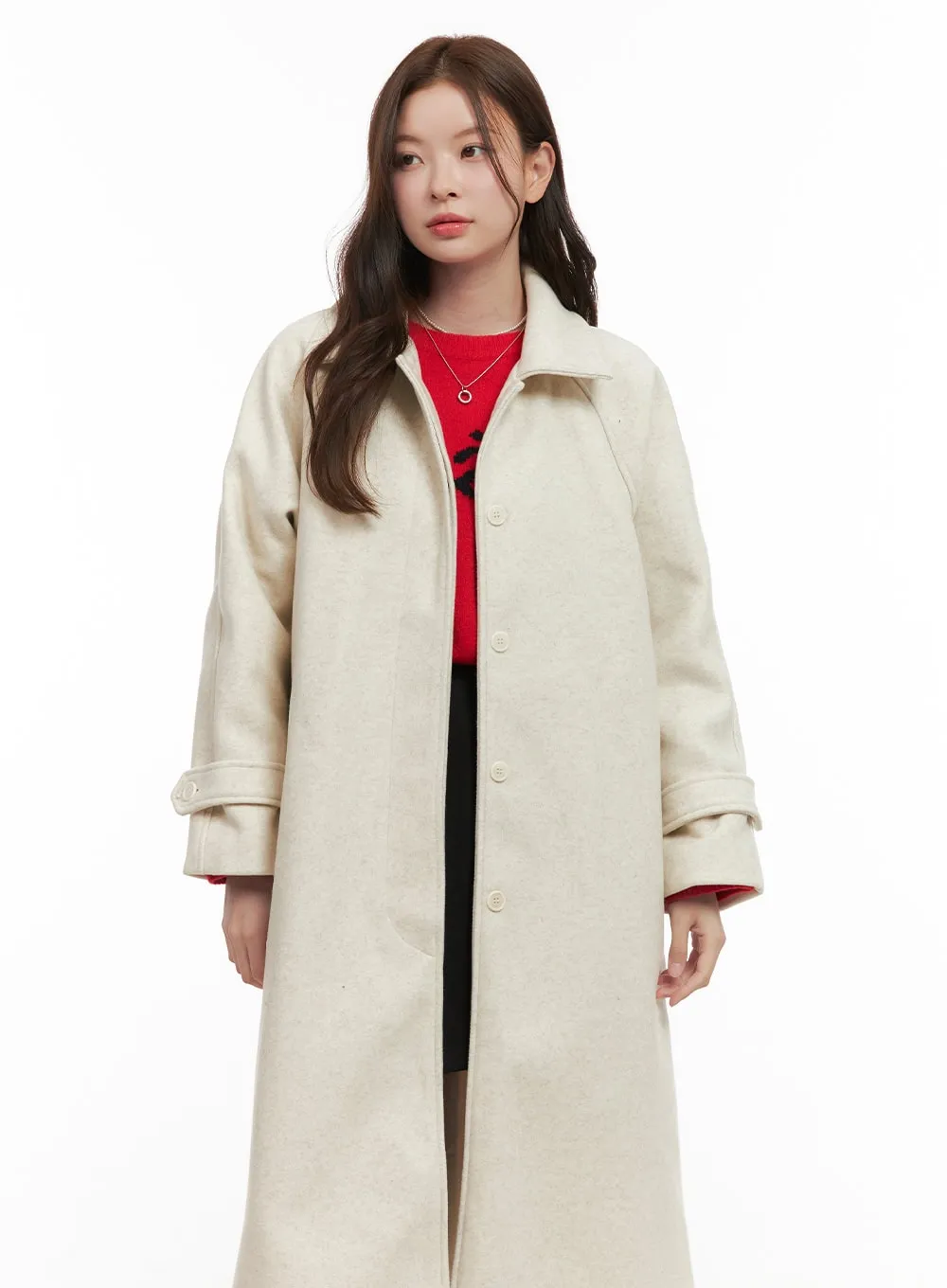 Wool Blend Buttoned Long Coat OD403