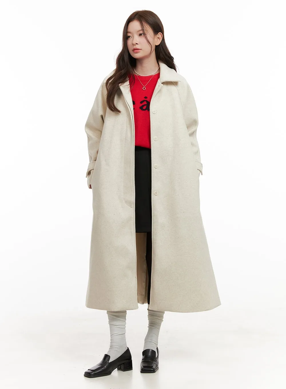 Wool Blend Buttoned Long Coat OD403