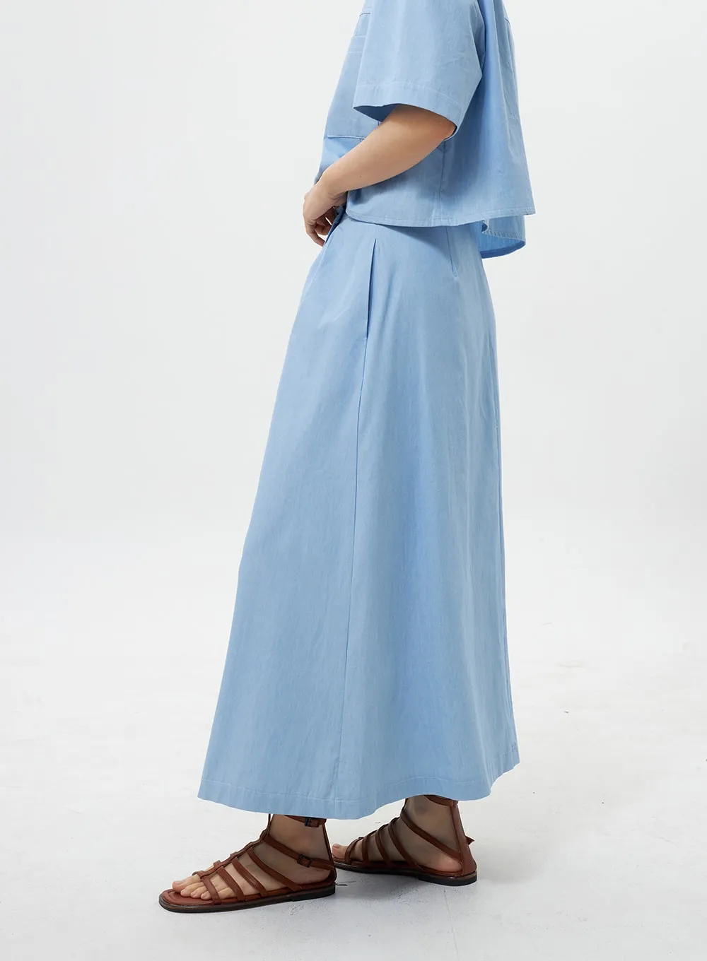 Wrapped Denim Maxi Skirt OY308